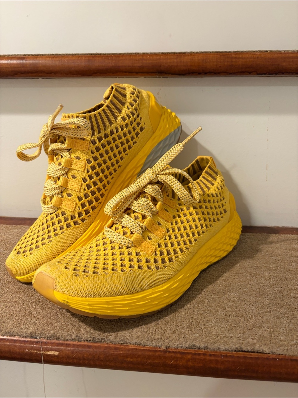 NOBULL Kids Yellow Knit Lace-Up Sneakers